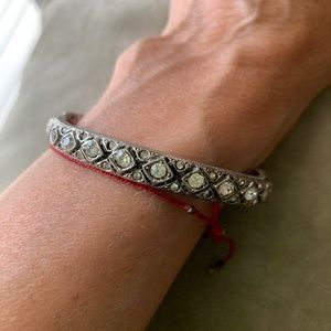 Vintage Rhinestone Bangle Clasp Bracelet Silver Metal Small